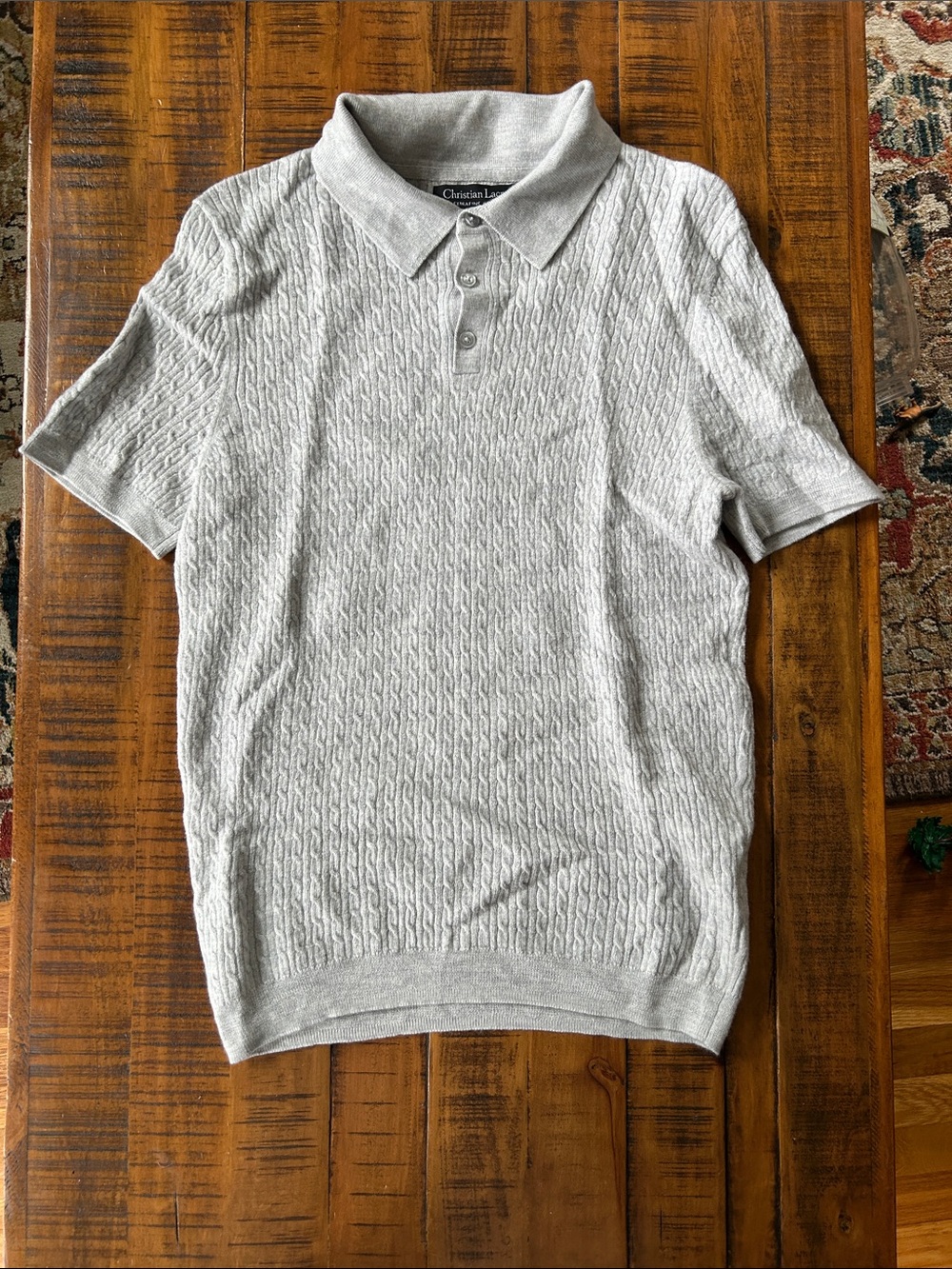 Christian Lacroix Light Gray Cable Knit Short-Sleeve Polo